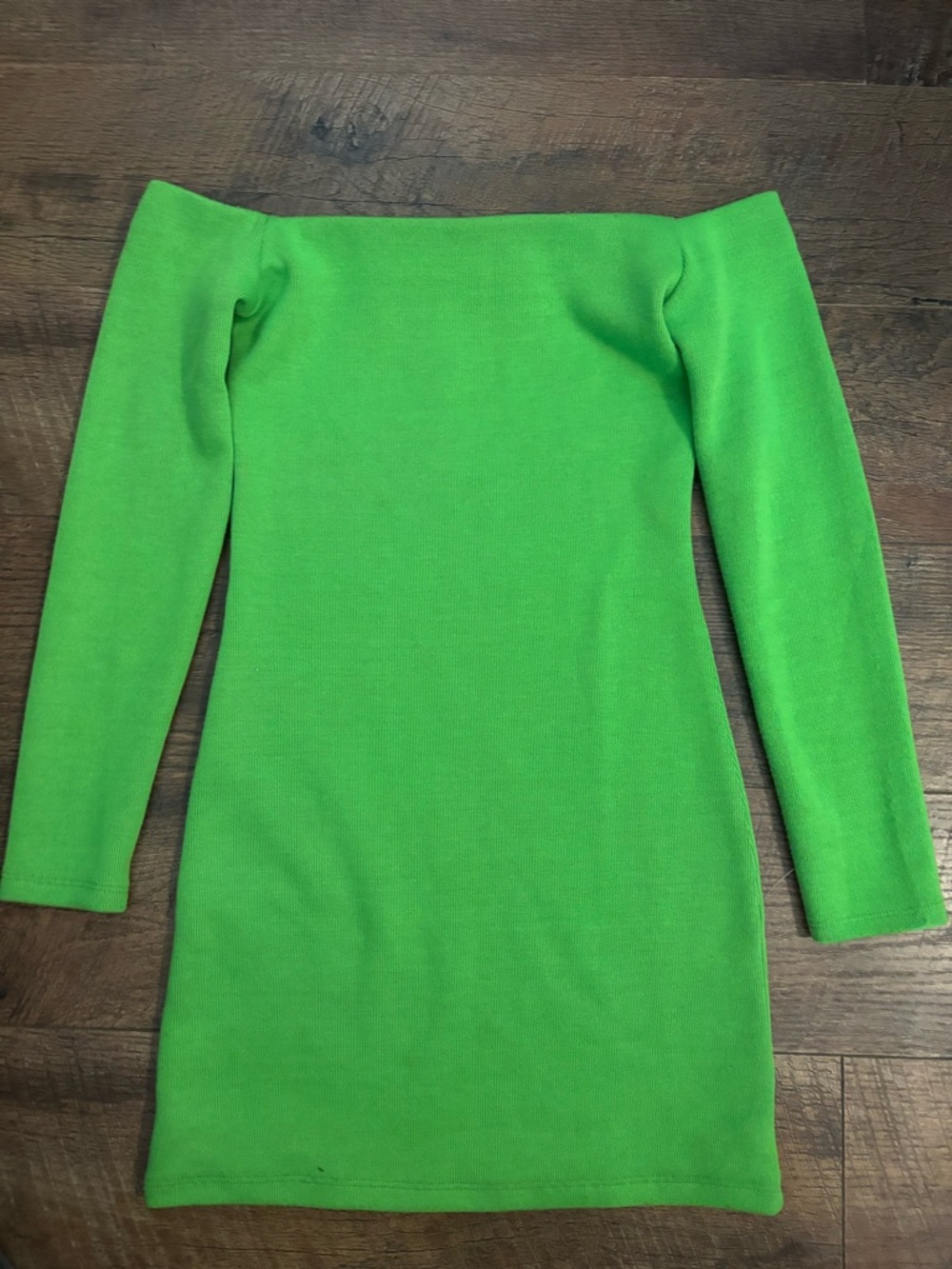 Zara Off-Shoulder Long Sleeve Dress in Bright Green